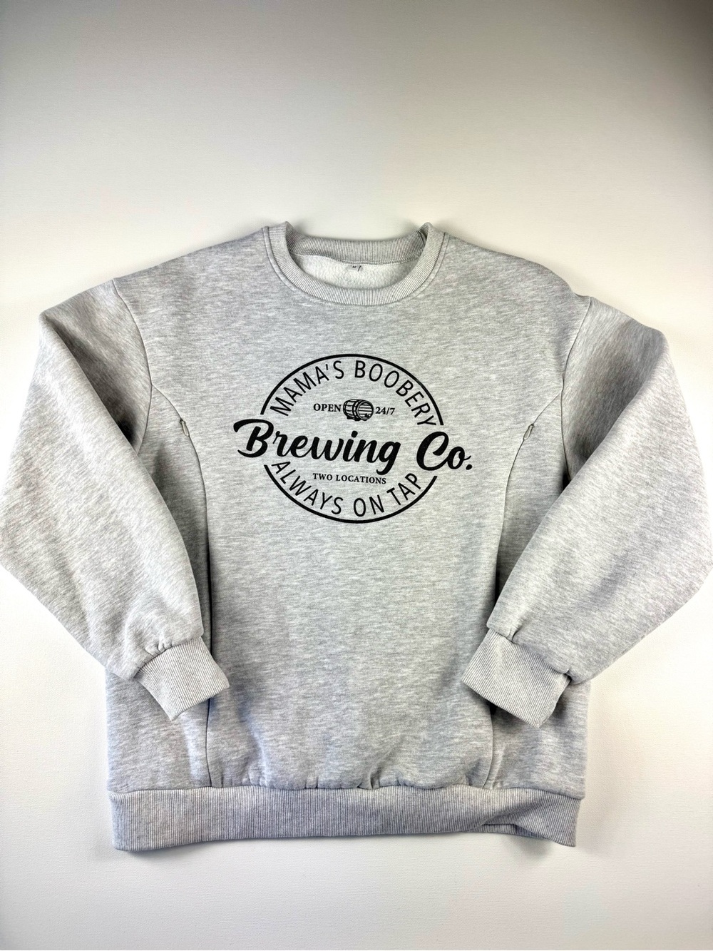 Women’s Nursing Maternity Gray Crewneck Sweatshirt Zipper Access Breastfeeding M